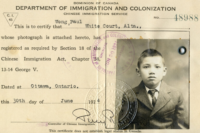 Historical immigration document showcasing the photo and information of a child