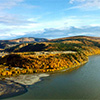 Aerial photo of a landscape featuring a river