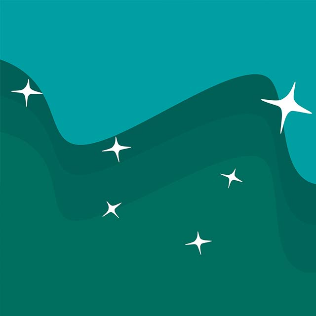 Stars in the shape of the Big Dipper twinkle against waves of green-blue in the sky.