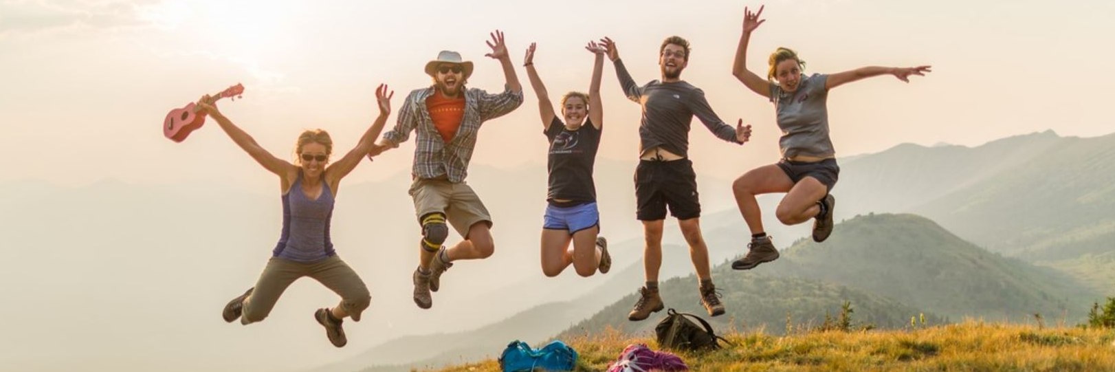 Hiking Party jumping