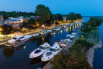 Boats moored at the locks of Sainte-Anne-de-Bellevue Canal.