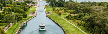 A boat in a canal.