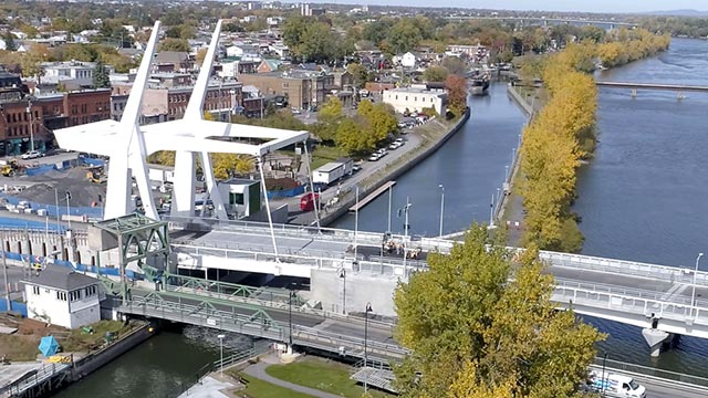 Aerial view of the Gouin Bridge.