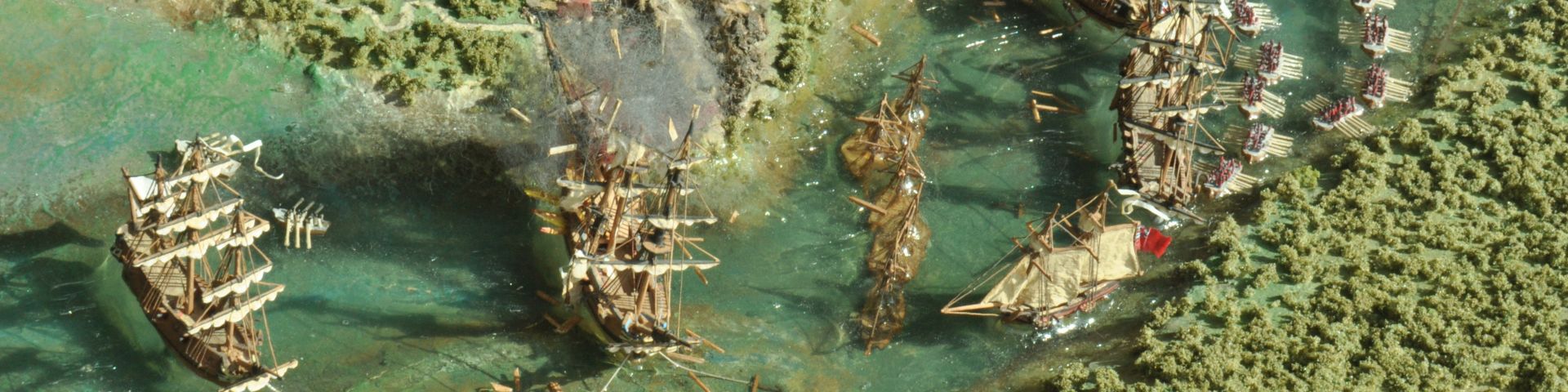 Model showing a naval battle scene.