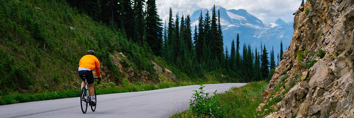 Person biking on a road