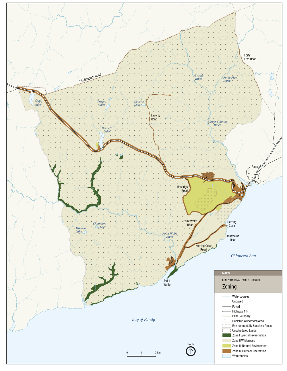 Map 3: Zoning map, text version follows