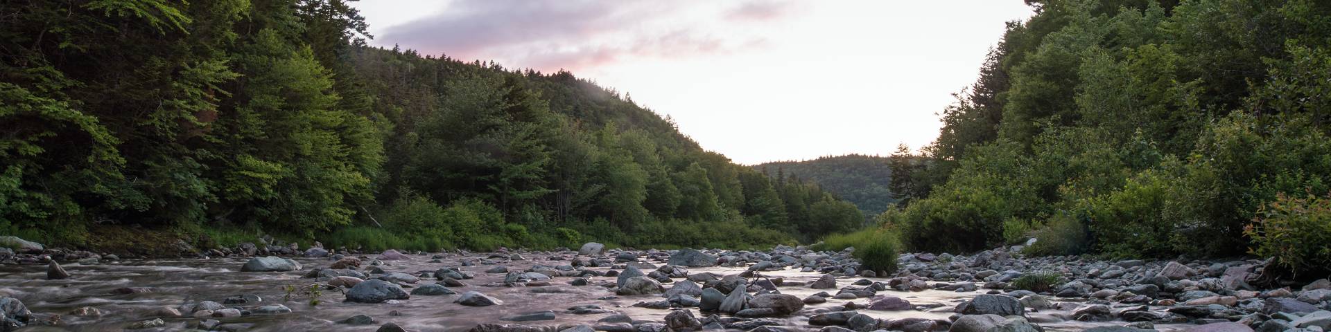 A shallow river at sunset