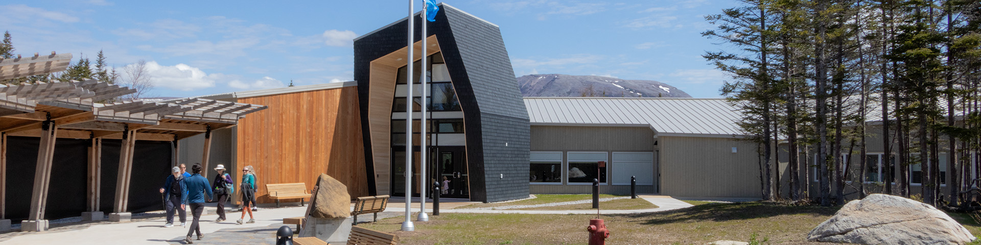 A wide angle shot of the Visitor Centre in Gros Morne National Park.