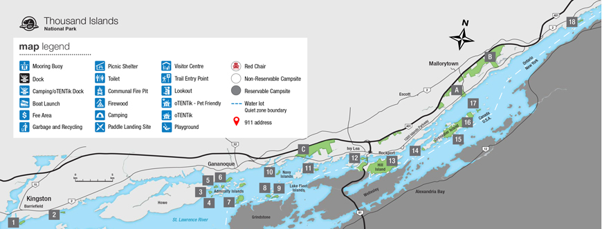 An image detailing the various sites of Thousand Island National Park