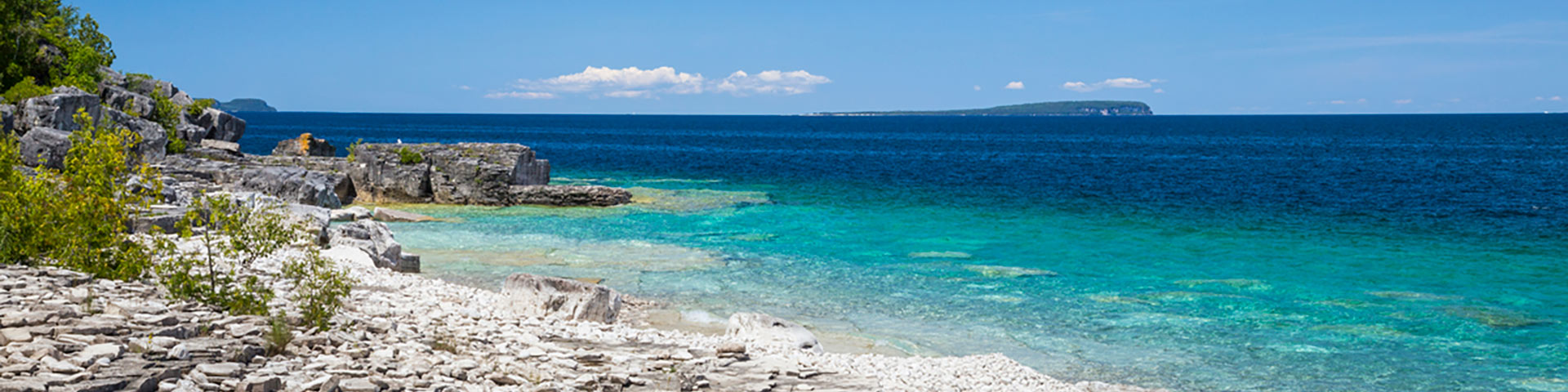 View of a rocky shoreline.