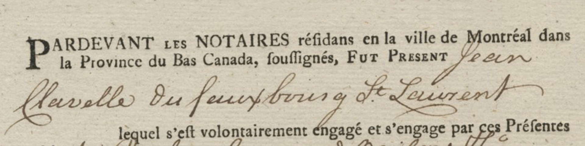 Part of a completed original voyageur contract