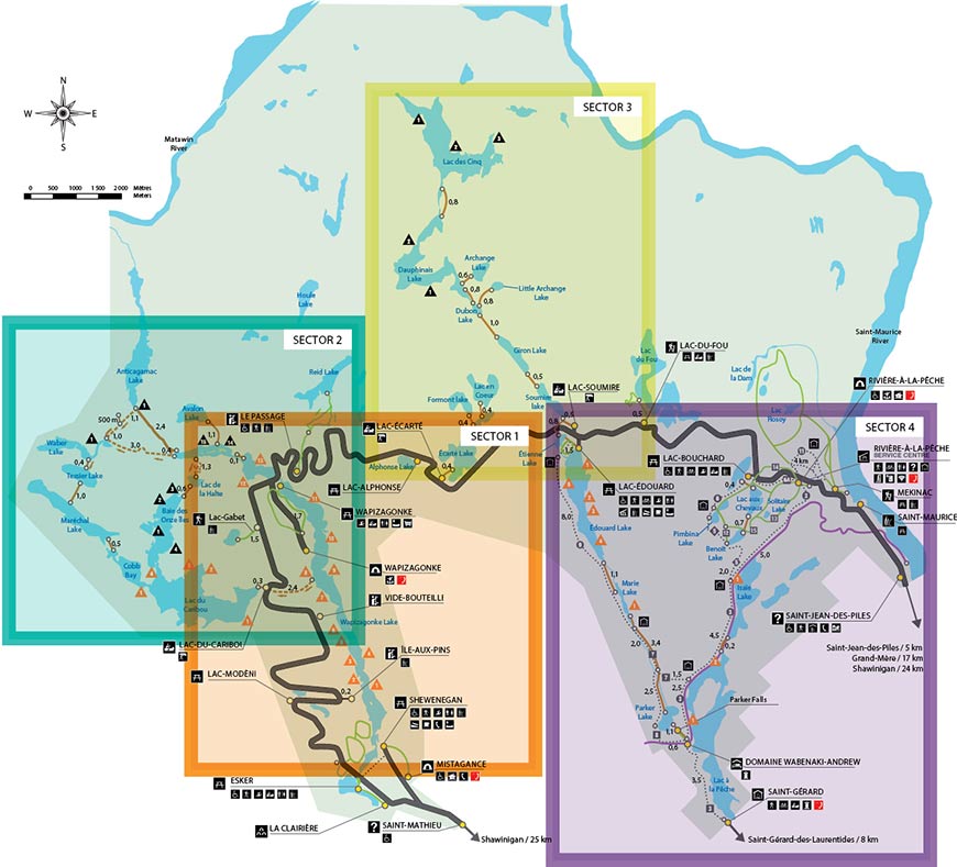 Map of the 4 sectors in canoe-camping