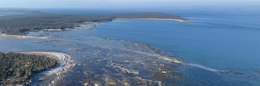 Aerial view of the habitats of Niapiskau island in Mingan Archipelago National Park Reserve