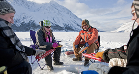 Ice fishing at Kathleen Lake